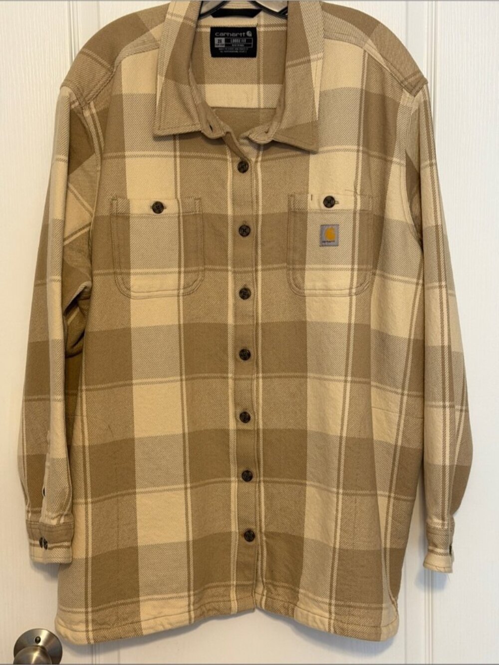Carhartt Tan and Cream Plaid Button-Down Work Shirt